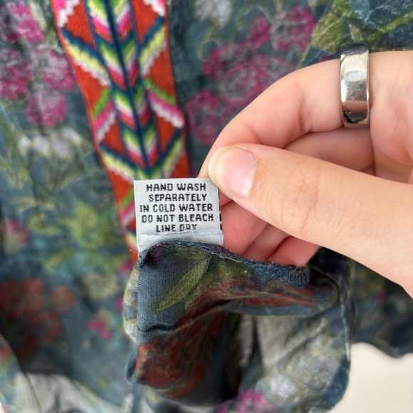 Vintage Goa Embroidered Boho Floral Sheer Long Sleeve Blouse Women’s Size L NWT - Picture 5 of 6